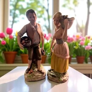 HOMCO 1415 & 1416 Porcelain Fall Harvest Figurines Man & Woman 12"